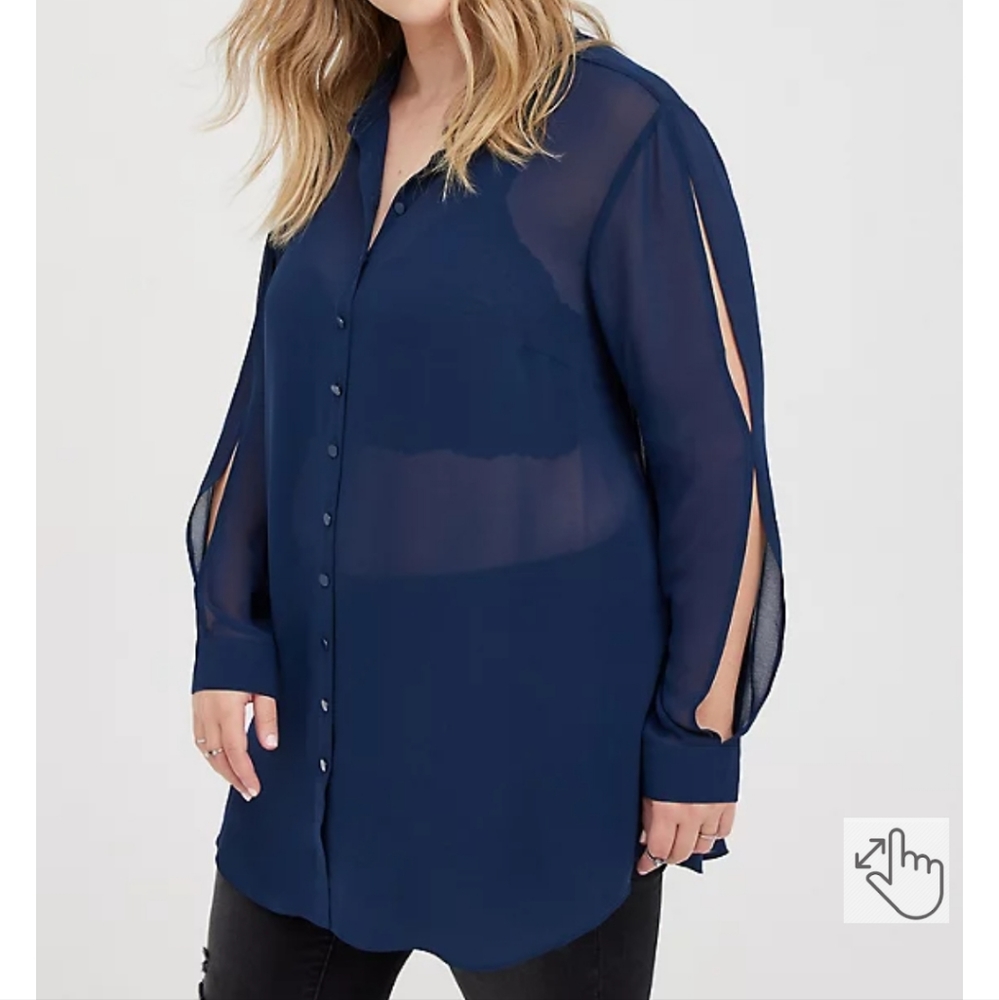 Torrid Navy Cold Shoulder Chiffon Tunic
